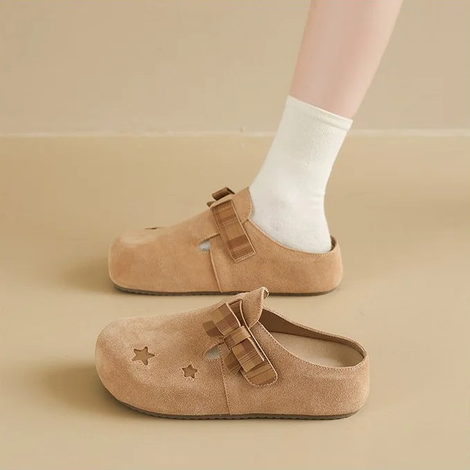 Women's Chunky Slip-on Mules Comfortable Round Toe Flat | SAMAG