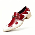 Breathable Comfort Low Heel Men Loafers White Red Patchwork Leather Slip On Business Wedding Casual Dress Shoes