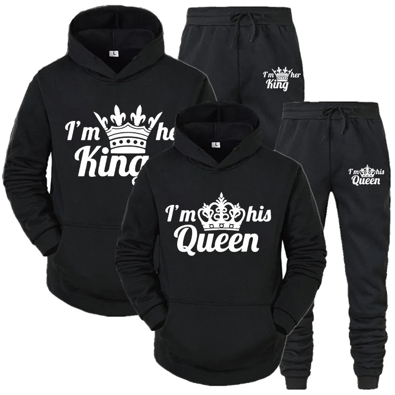 Lover Tracksuit Hoodies Printing QUEEN KING Couple Sweatshirt Plus Size Hooded Clothes Women Two Piece Set - View 2 | SAMAG