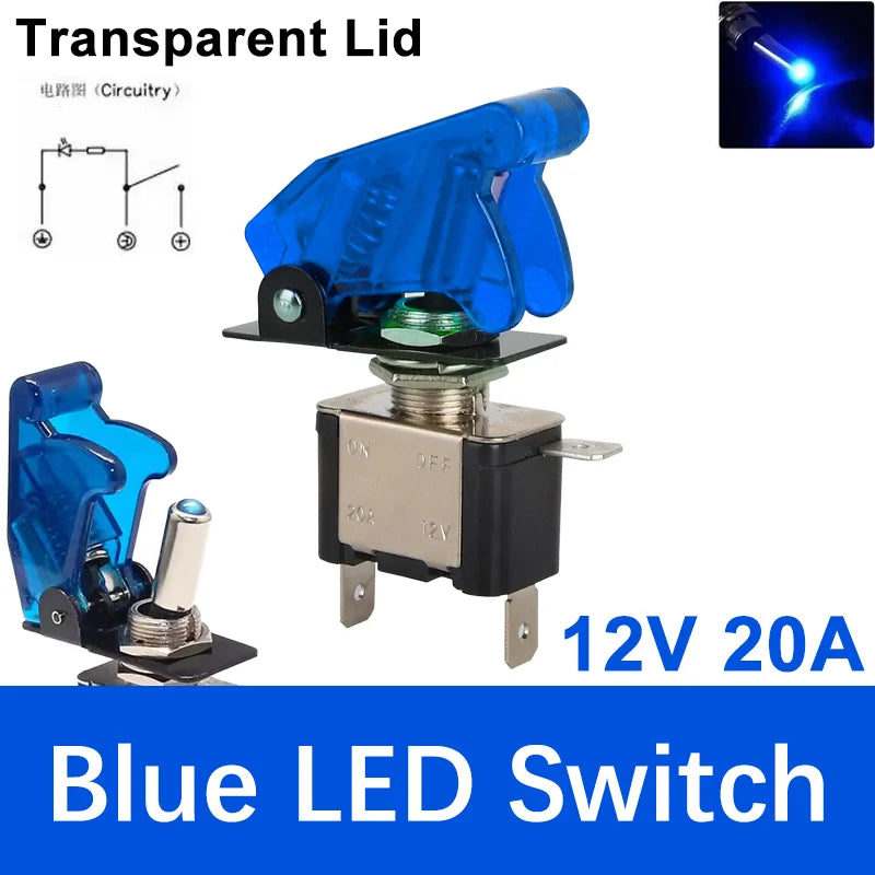 Auto Car Boat Truck Illuminated Led Toggle Switch ON OFF With Safety Aircraft Flip Up Cover Guard 12V20A Transparent