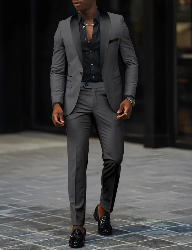 2 - Piece Men's Suit Suitable For Wedding Business Single Button Jackets And Pants Sets, Slim Fit - View 5 | SAMAG