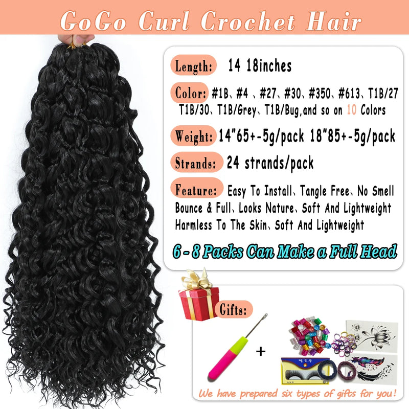 BEWILL GoGo Curl Crochet Hair 14 18 Inches Water Wave Beach Curl Crochet Hair Ombre Synthetic Bohemian Braids Hair Extensions 1B