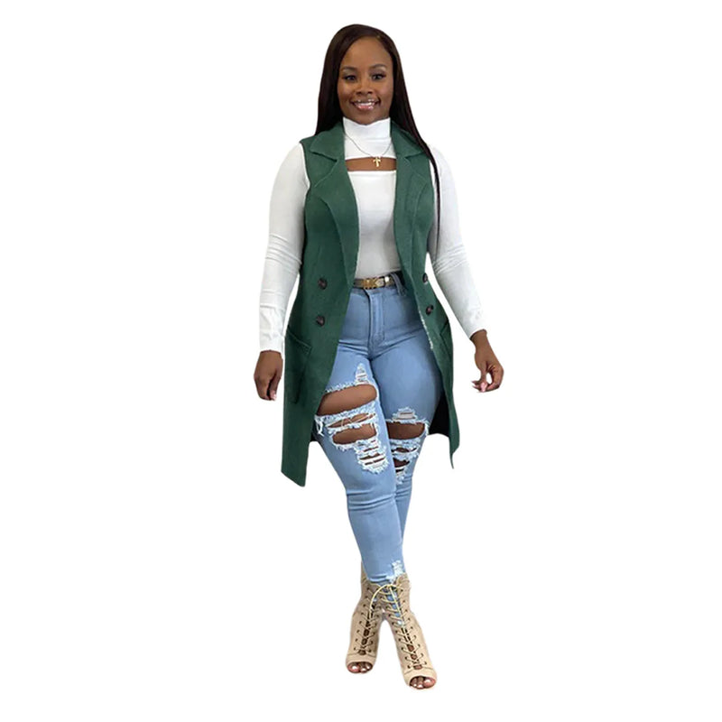 Women's Long Sleeveless Draped Open Front Sweater Vest Cardigan Side Pockets Button Daily Wear Going Out Date Draped Duster Vest