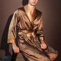 Pajama Men's Robe Kimono Gown Bathrobe with Pockets Print Sleepwear Home Clothing Spring Autumn Satin Nightwear Loose Loungewear