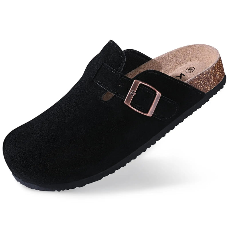 Litfun Classic Cork Clogs For Women Men Genuine Summer Clogs with Arch Support Cork Leather Home Mules Shoes Thick Beach Sandals