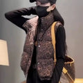 Leopard Women's Autumn Winter Sleeveless Parkas Jacket 2025 Woman Mandarin Collar Cotton Padded Vest Korean Style Waistcoat