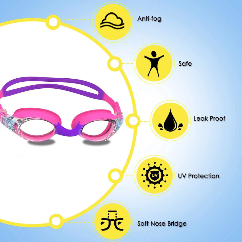 Kids Swim Goggles and Silicone Cap Set with Nose Clip | SAMAG