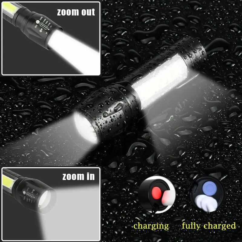 USB Rechargeable Mini Flashlight LED Flashlight COB+XPE Portable Torch Camping Lantern Zoomable Focus Light Flashlight With Clip