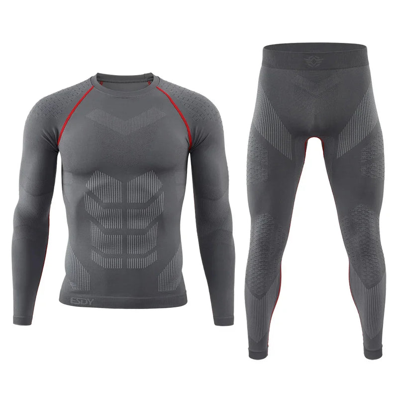 Men's Tactical Thermal Underwear Set for Outdoor Sports, Cycling Training, Fitness, Adjustable Seamless Thermal Clothing