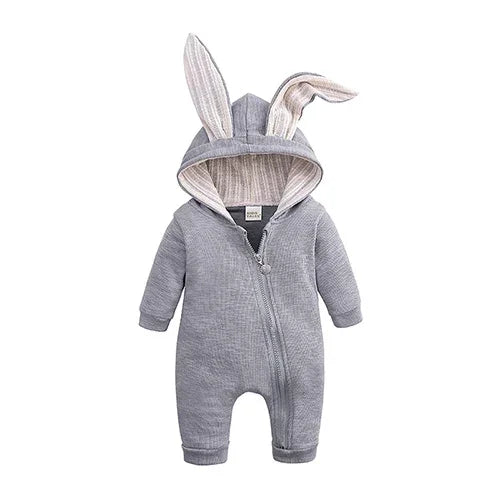 0-18M Newborn Baby Boys Girls Rompers Cotton Cartoon Bunny 3D Rabbit Ear Hoodie Overall Toddler Jumpsuit Infant Carnival Costume