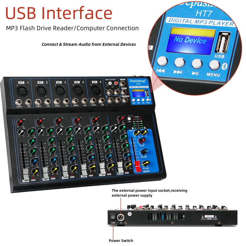 Portable Audio Mixer DJ Sound Mixing Console 48V Power for Computer Recording, Bands Mixing Boards For Studio Recording