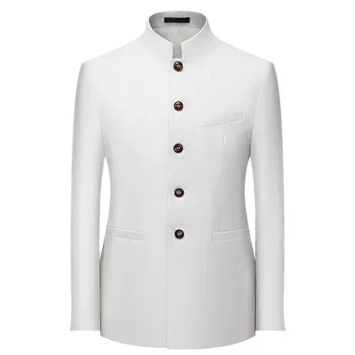 Chinese Stand Collar Men Blazer, Korean Style Solid Casual Suit Jacket, Fashion Slim Fit Dress Coat, Yellow,Burgundy,White,Black