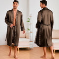 Men Long Nighty&Robe Set Summer Ice Silk Pajamas Set Sleepwear Loose Casual Home Clothes Nightwear Male Loungewear