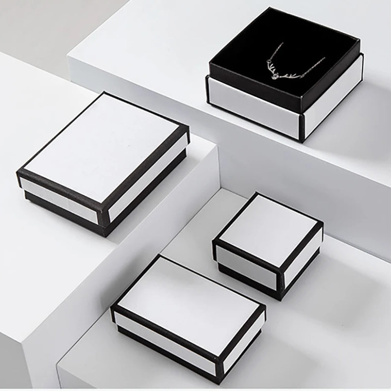 1pcs Kraft Gift Boxes Black White Paper Small Case Cardboard Rings Earrings Bracelet Necklace Jewelry - Visuel 3 | SAMAG