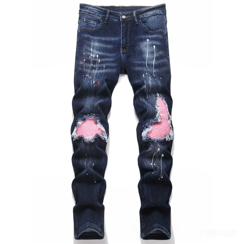 Men Skinny High Stretch Ripped Denim Jeans for Man Casual | SAMAG