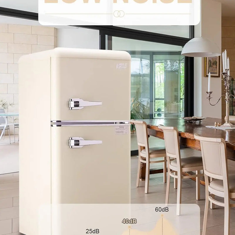 KRIB BLING 3.2 Cu.ft Compact Refrigerator, Mini Fridge with Freezer, Retro Design Small Drink Chiller for Home, Office