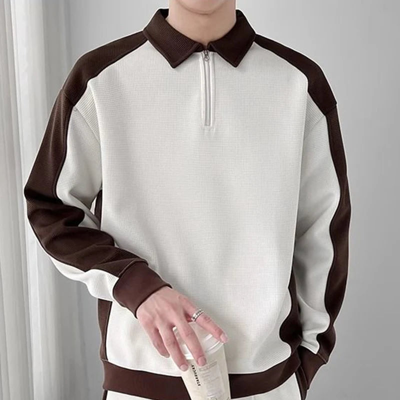 Spring Autumn Korean Fashion Patchwork Sweatshirt Elastic Casual Sweatpants Set Men Loose Comfortable Sporty - View 7 | SAMAG