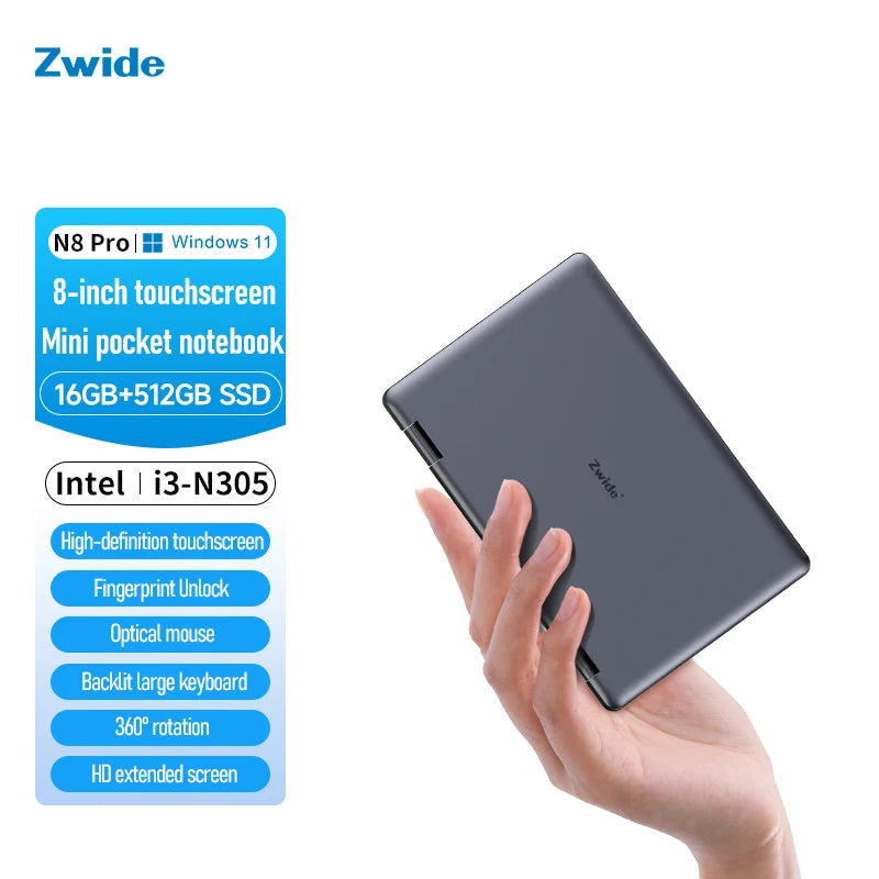 Zwide N8 Pro Mini Laptop 8-inch touch screen two-in-one convenient pocket business trip business office entertainment