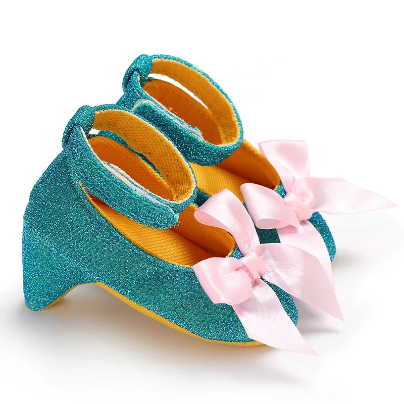 Infant Pre-Walker Shoes 0-18M Baby Girls Princess Bow Shoes Solid Color Fashion Party Walking Footwear