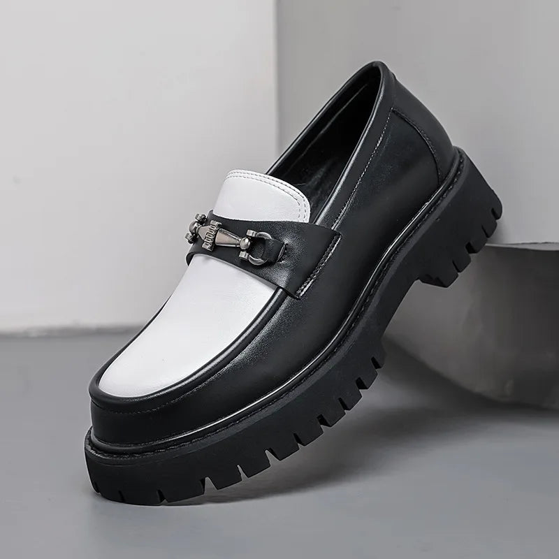 British Style Metal Buckle Loafers Men Thick-soled Wedding Shoes New Formal Business Comfort Shoes Slip-on Leather Casual Shoes