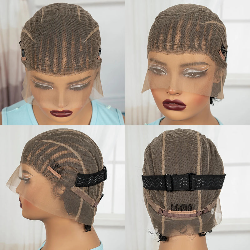 Short Ombre Cornrow Braided Bob Wig Synthetic Full Lace Braided Lace Wig with Baby Hair Knotless Handmade Braids Wigs for Women