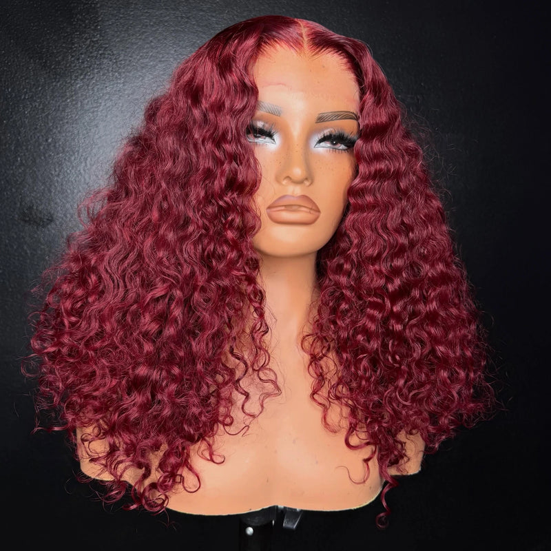 Short Bob Cut Red Burgundy 99J Color Kinky Curly 13X4X1 HD Full Lace Frontal Wigs Prepluck With Baby Hair Free Gift Bleach Knots