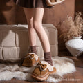Winter Women's Bow Slippers Home Casual Plush Luxury Designer Woman Shoes Wedges Platform Fuzzy Fur Slides Fashion Soft Sole