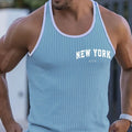 Summer European and American trendy men's fitness veststriped sports training styleslim-fitting casual vestwith letter printing