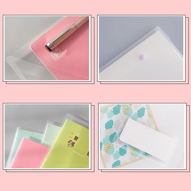 A4 minimalist transparent file folder, snap fastening large-capacity waterproof storage bag for school and office supplies