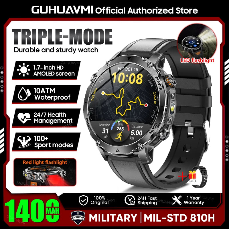 TANK Ultra 1400mAh Battery Military Smart Watch 10ATM Waterproof Heart Rate Tactical LED Flashlight Men - Visuel 7 | SAMAG