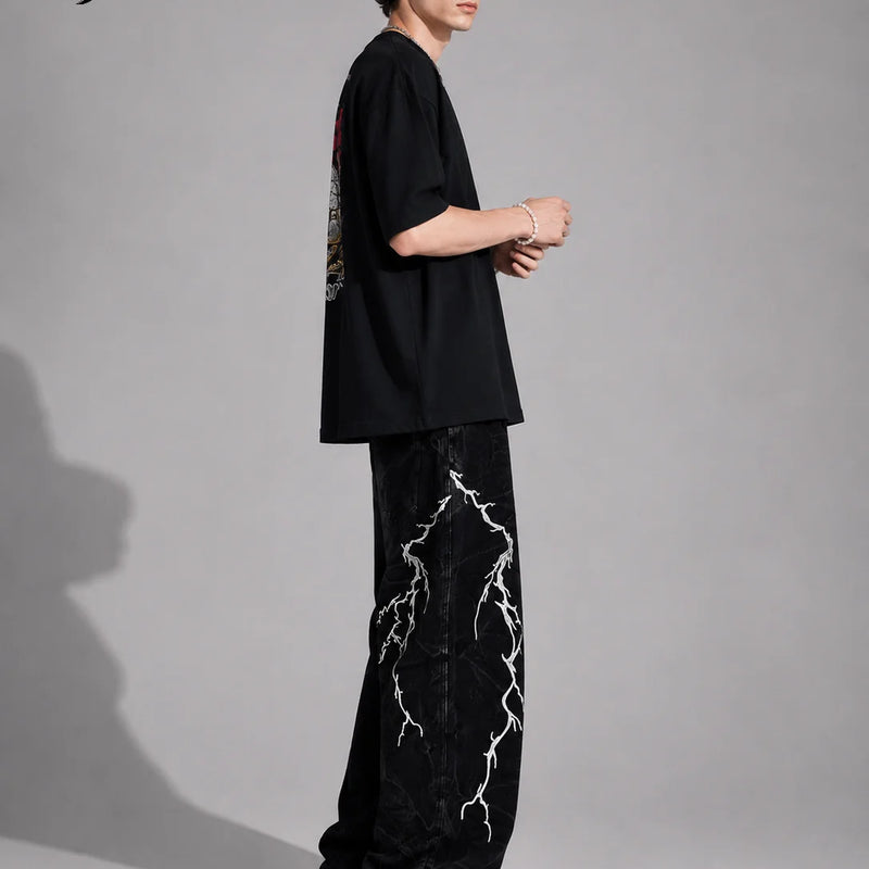 UP.THE Men Solid Black Baggy Wide Leg Jeans, Y2K | SAMAG