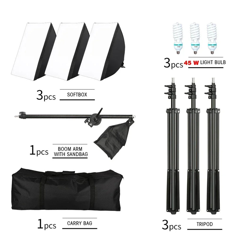 SH 50x70CM Photography Softbox Lighting Kits Professional Continuous Light System Equipment For Photo Studio