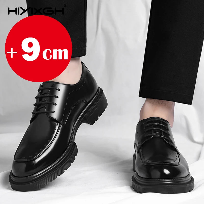 7-9cm Height Increasing Shoes for Men Summer Autumn Inside High Shoes Men's Hollow Business Dress Men's Elevator Leather Shoes