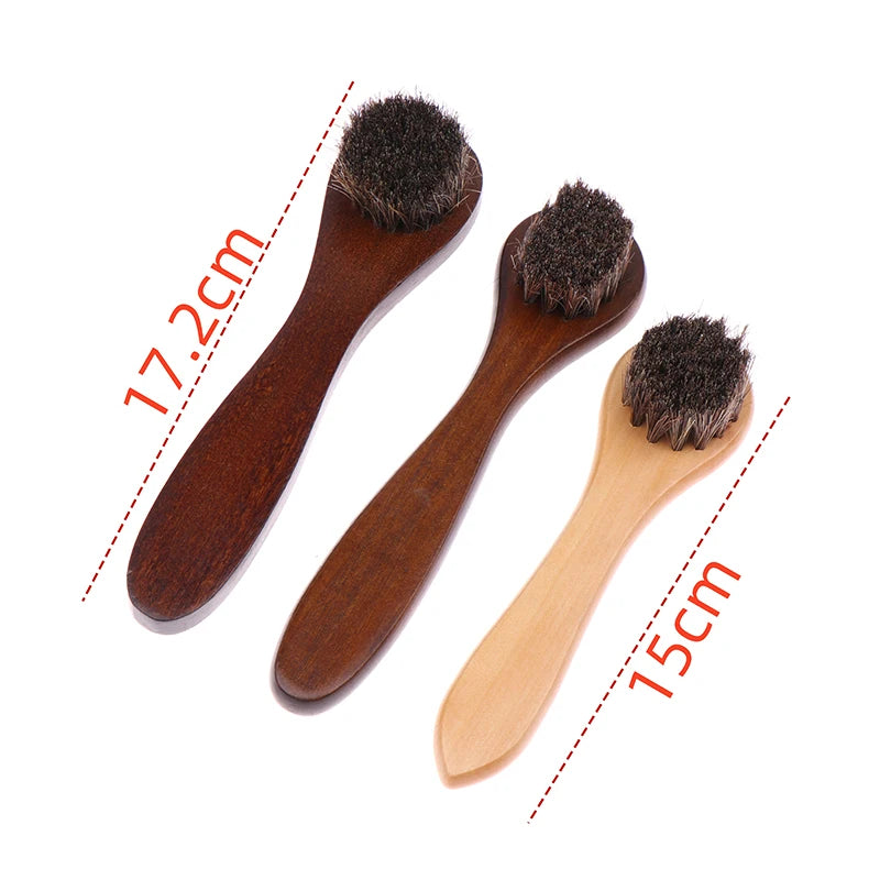 1PC Shoe Boot Polish Shine Cleaning Dust Removal Durable Shoe Brush Long Wood Handle Bristle Horse Hair Brush