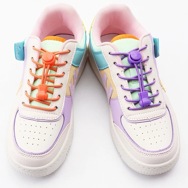 2 Pair No Tie Shoe Laces Kids Adult Quick Laces Round Elastic Shoelaces Without Ties Lock Shoelace Sneakers Shoes Accessories