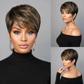 Short Layered Straight Pixie Cut Finger Waves Wigs Human Hair 100% Natural Realistic Tangle Free Full Machine Made For Women