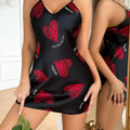 Valentine's Day Red Lip Print Satin Slip Nightdress V | SAMAG