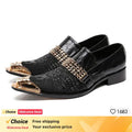 Crocodile Grain Men Shoes Pointed Iron Toe Leather Dress Shoes Black Lace-up Formal Business Shoes Men Zapatos Hombre