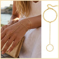 Stainless Steel Hand Chain Ring Bracelet for Women, Adjustable Gold Plated Double Layer Finger Summer - Visuel 12 | SAMAG