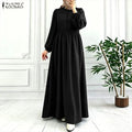 ZANZEA Muslim Women Lace Patchwork Maxi Dress Modet | SAMAG