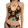 Women Y2K Tropical Floral Tankini Set, Halter Tie Front | SAMAG