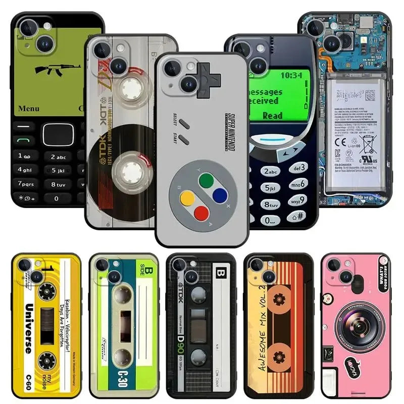 Retro Personality phone case For iphone16E 16pro 15pro 14 13 12 11 7 8 XR XS 14plus Silicone Anti Fall Protective Cover