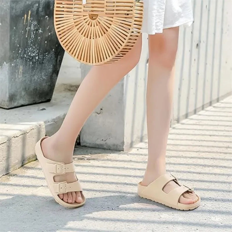 Evshine Women's Summer Orthopedic Sandals Comfy Arch Support Beach Slippers wirh Adjustable Buckle Soft Bottom EVA House Slides