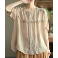 Loose Fit Cotton Linen ort Sve irt Women's Summer Doll irt Single Tail Cargo No Tagging Required round Ne Button up