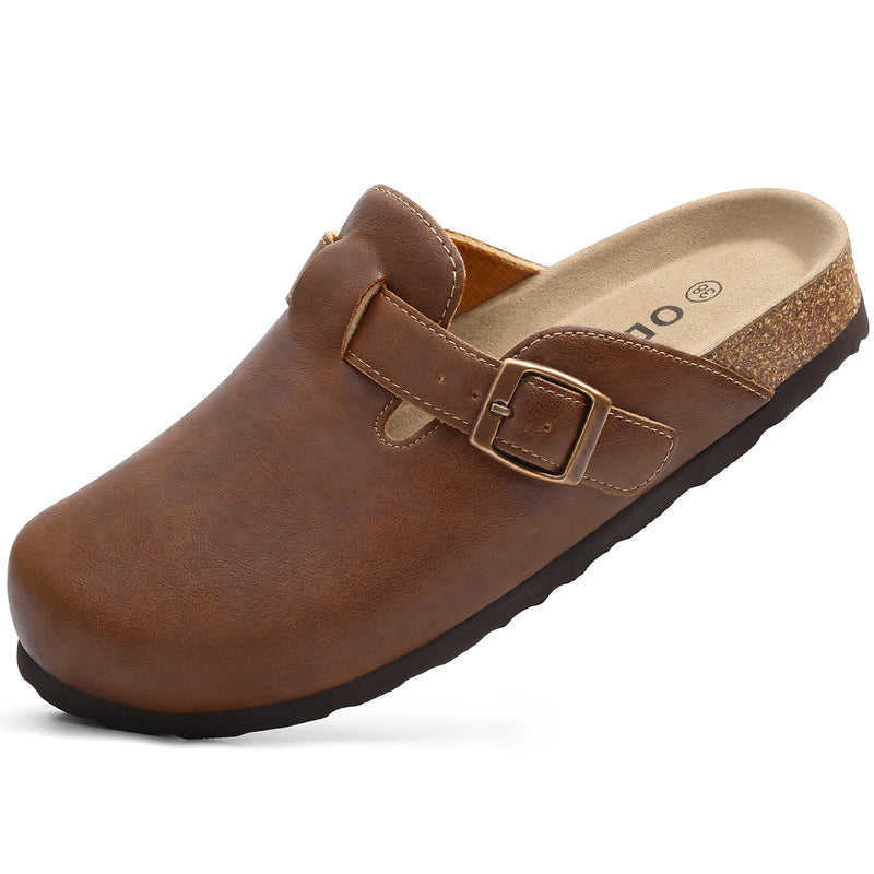 Evshine Fashion Leather Cork Clogs For Women Men New Vegan Slip On Potato Shoes Comfy Cork Footbed Lady Clogs with Arch Support