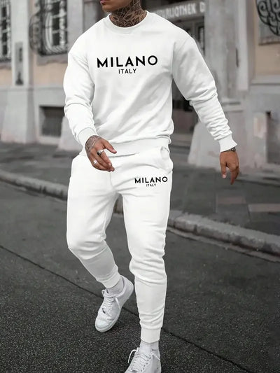 The new men's round - neck hoodie set for Spring and Autumn features a casual and comfortable 3D letter pattern print | SAMAG