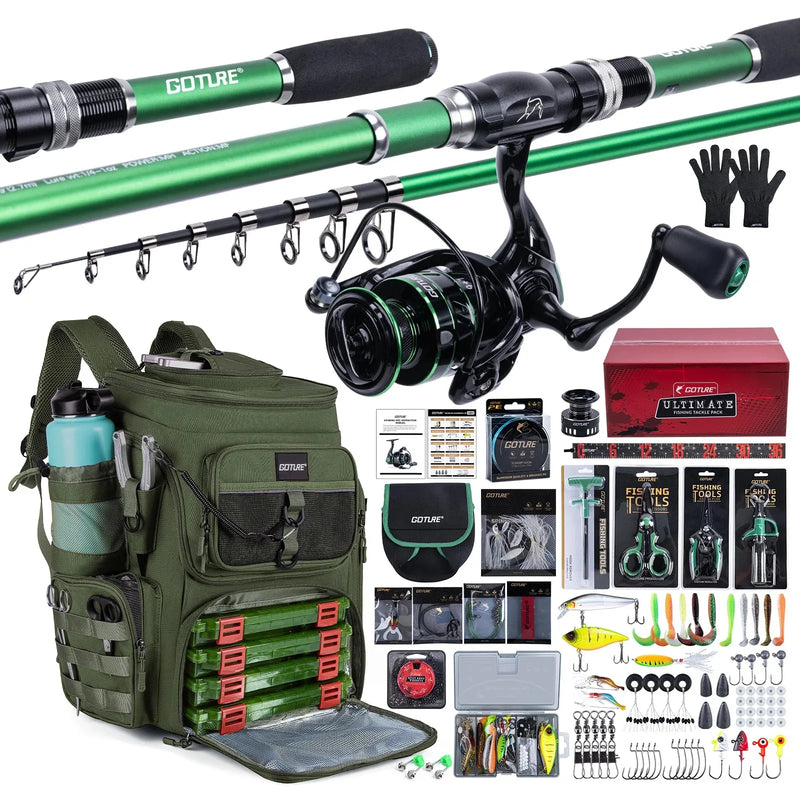 Goture 21Pcs Fishing Rod Reel Combo,1.8M Carbon Fiber Telescopic Pole Spinning Reel Backpack,Lures Line Hooks Set,fishing Gear