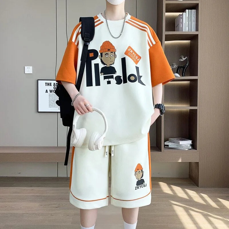 Summer Fashion Trend Printed Short - Sleeved T - shirt Sports Suit Men's Loose and Comfortable Large Size - View 6 | SAMAG