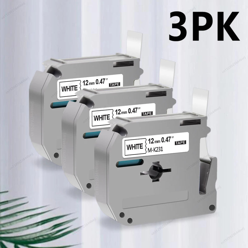 1/3/5Pack M-K231 M Tape Compatible for Brother P-Touch M231 MK231 MK-231 12mm Black on White for Brother PT70 PT80 Label Printer