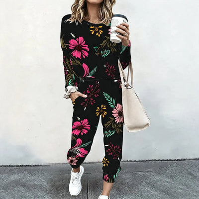 Women Tracksuit Set Print Long Sleeve Crew Neck | SAMAG